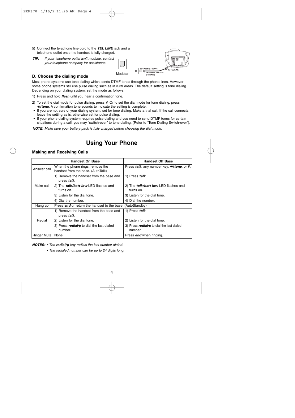 Using your phone | Uniden 900 MHz User Manual | Page 5 / 12