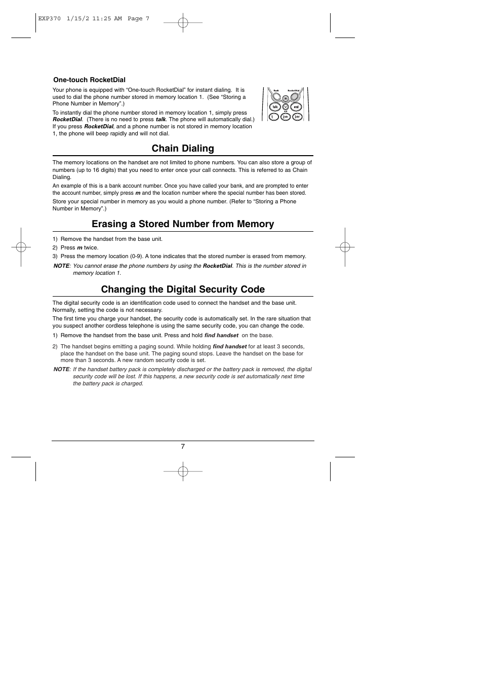 Chain dialing, Changing the digital security code | Uniden 900 MHz User Manual | Page 8 / 12
