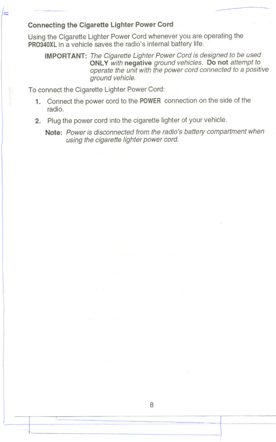 Connecting the cigarette lighter power cord | Uniden PRO340XL User Manual | Page 10 / 17