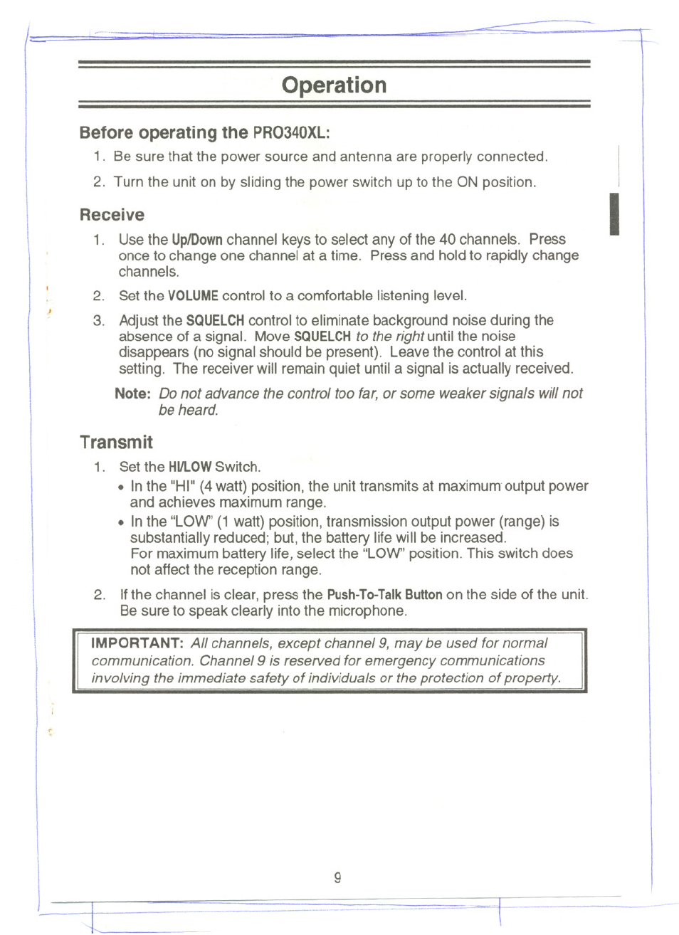 Operation, Do not advance the, Too far, or some weaker signals will not be heard | Uniden PRO340XL User Manual | Page 11 / 17
