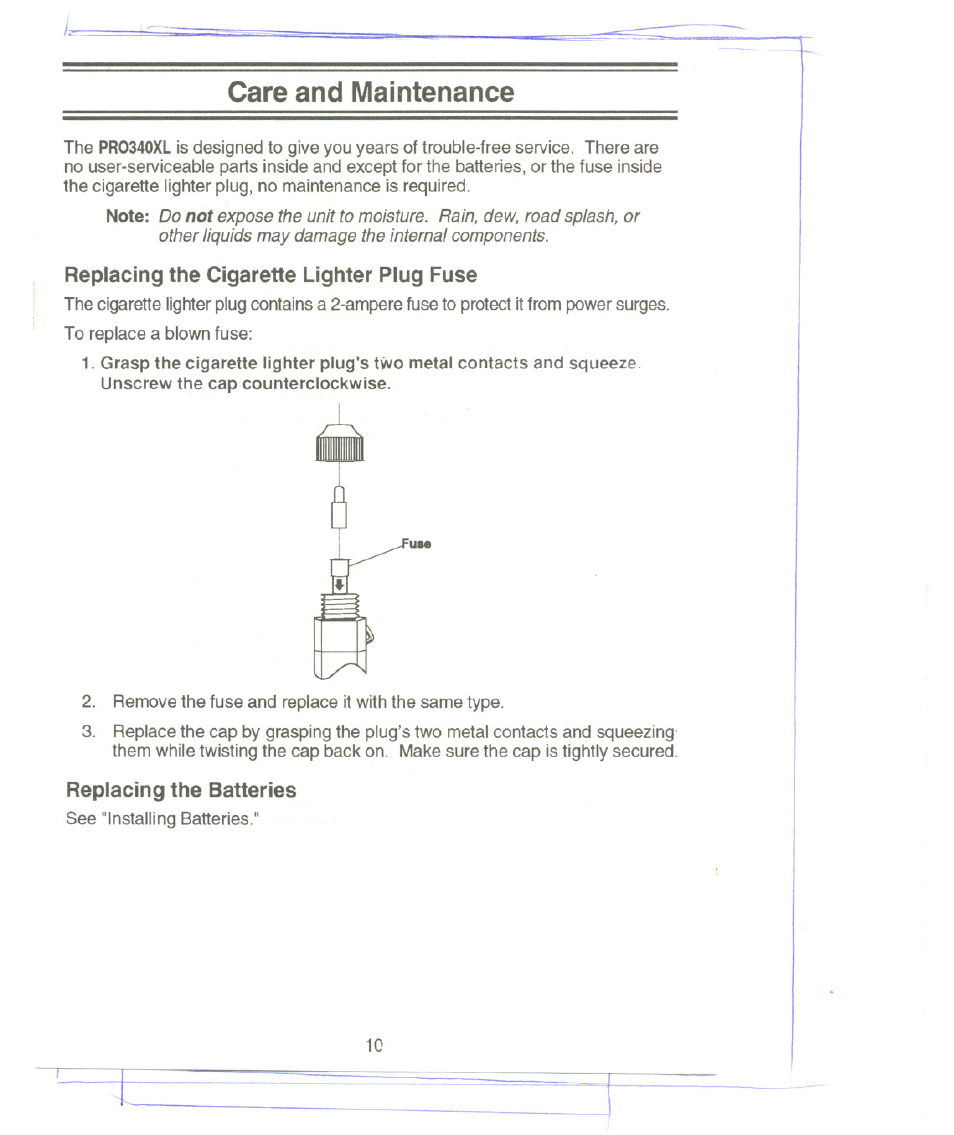 Care and maintenance | Uniden PRO340XL User Manual | Page 12 / 17