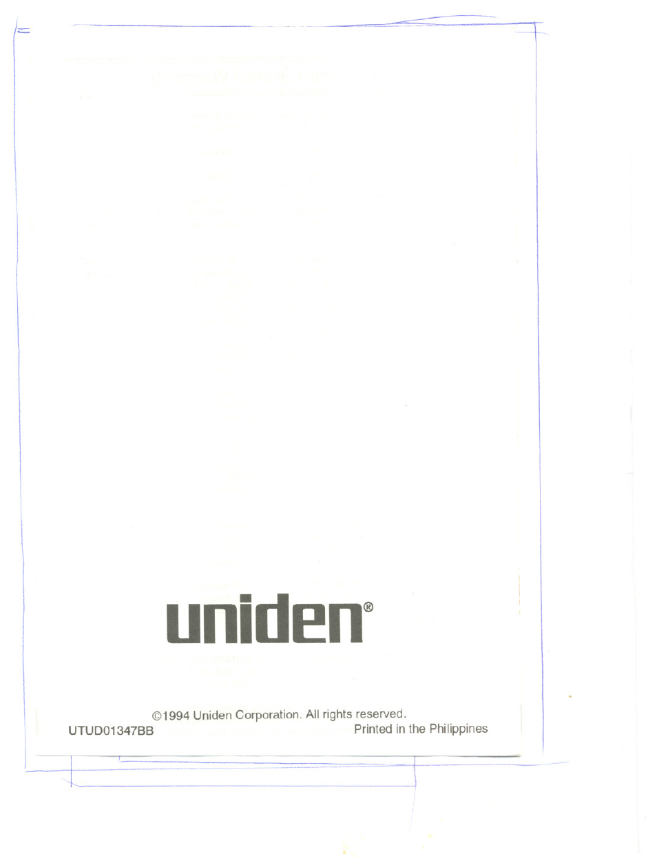 Uniden | Uniden PRO340XL User Manual | Page 17 / 17