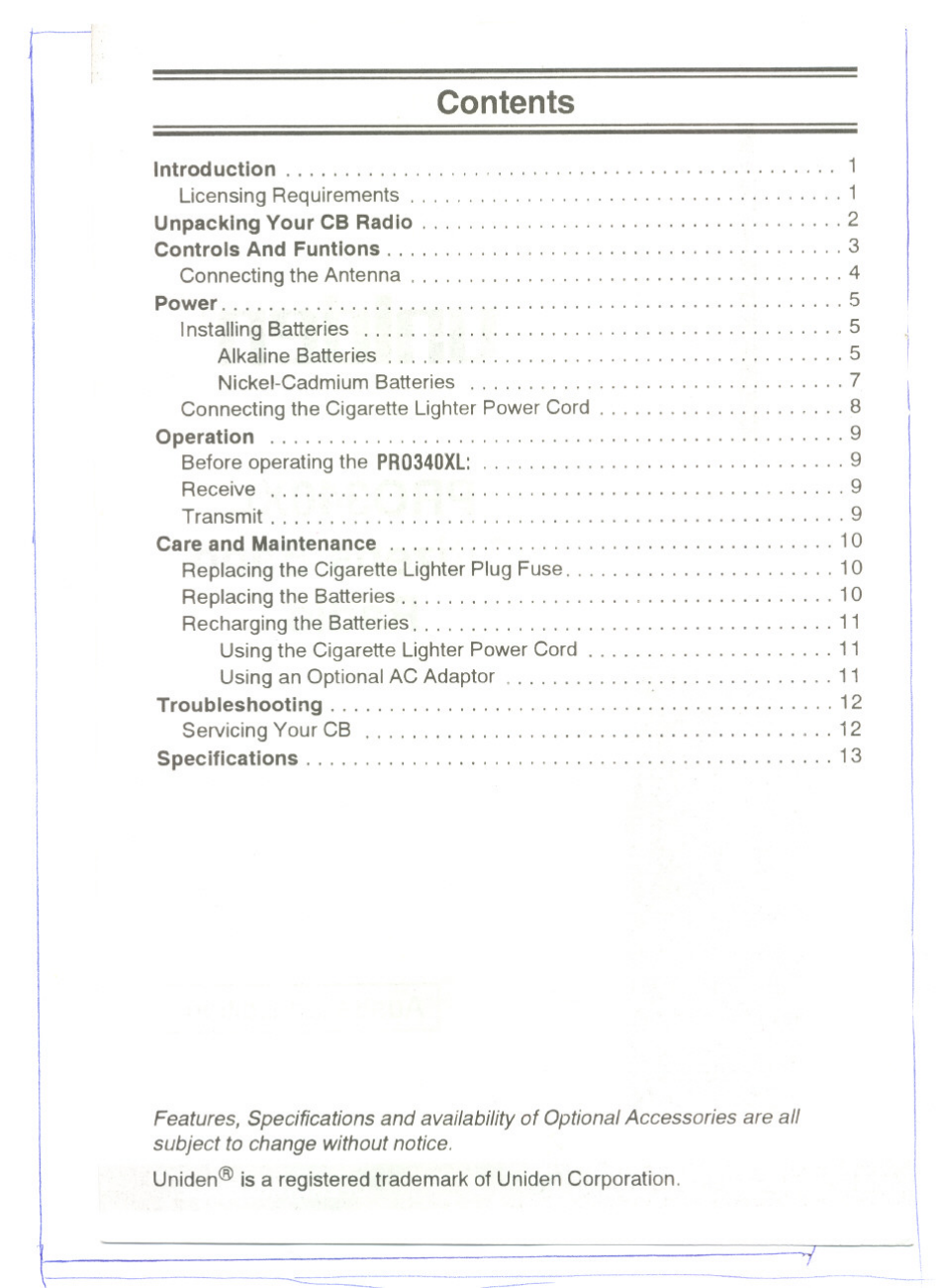 Uniden PRO340XL User Manual | Page 2 / 17