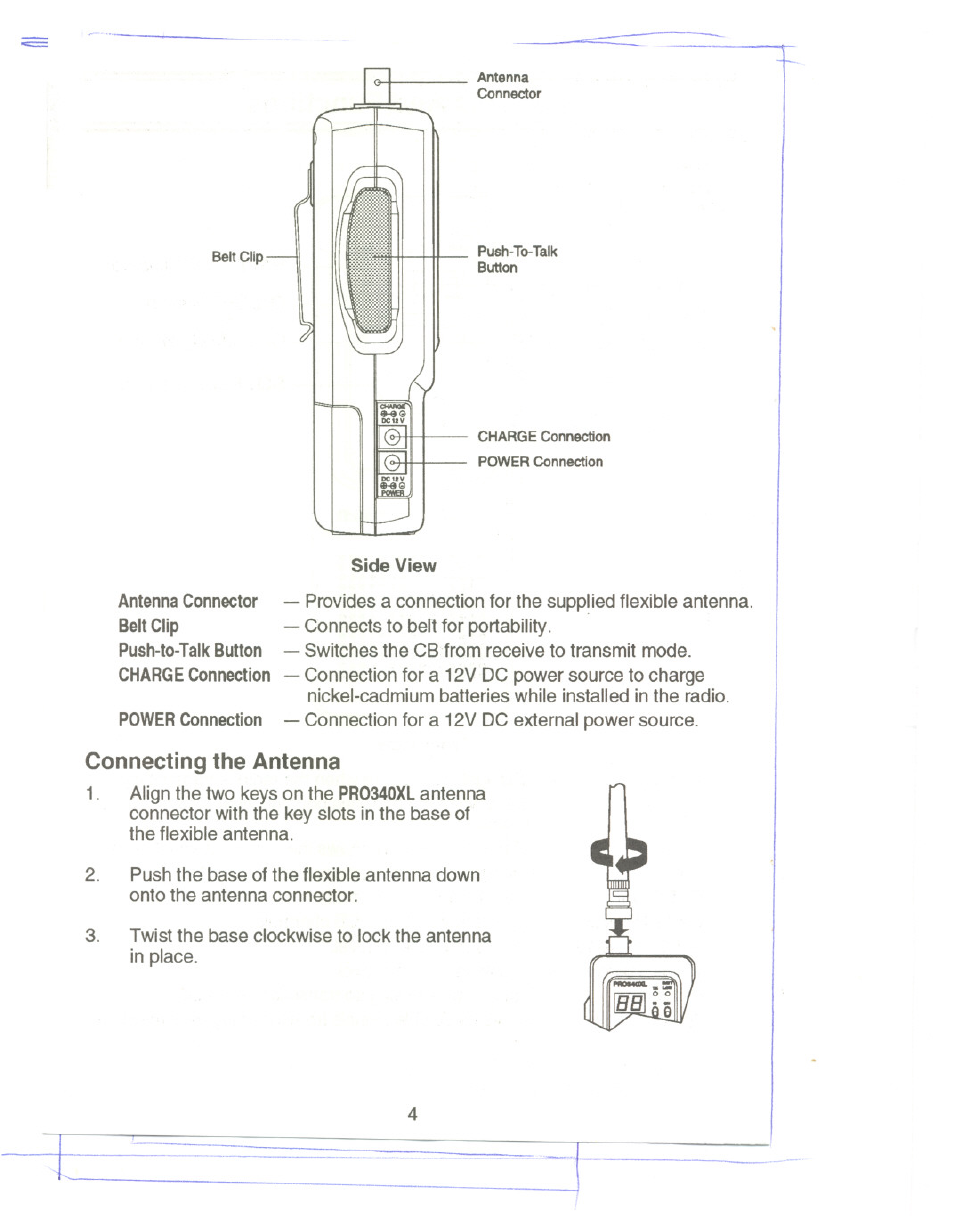 Connecting the antenna | Uniden PRO340XL User Manual | Page 6 / 17