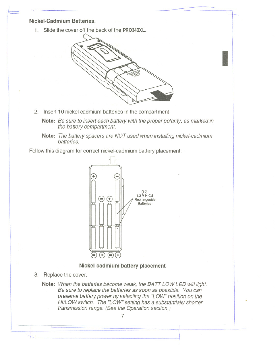 Nickel-cadmium battery placement | Uniden PRO340XL User Manual | Page 9 / 17