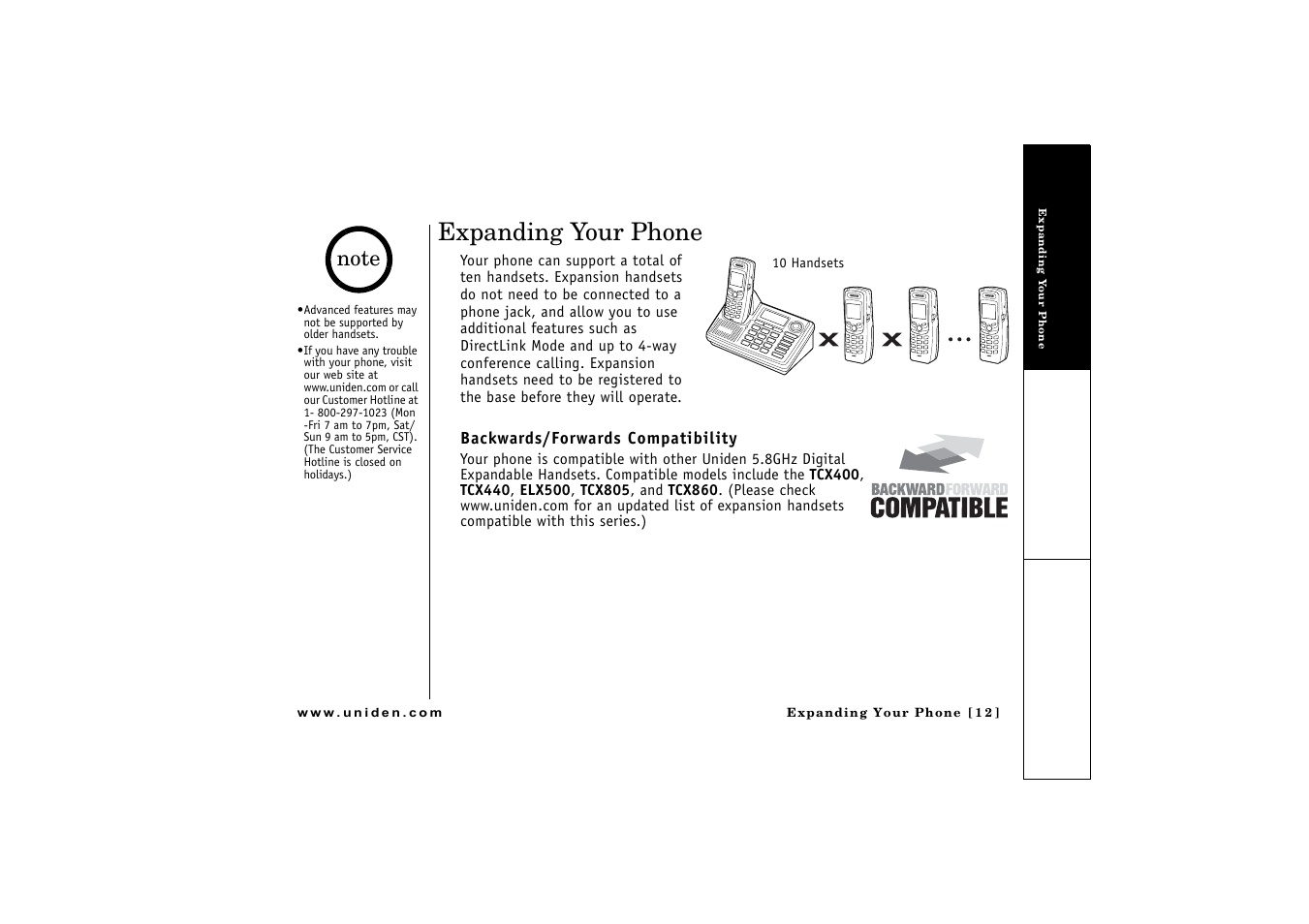 Expanding your phone, Backwards/forwards compatibility | Uniden CLX 465 User Manual | Page 13 / 80