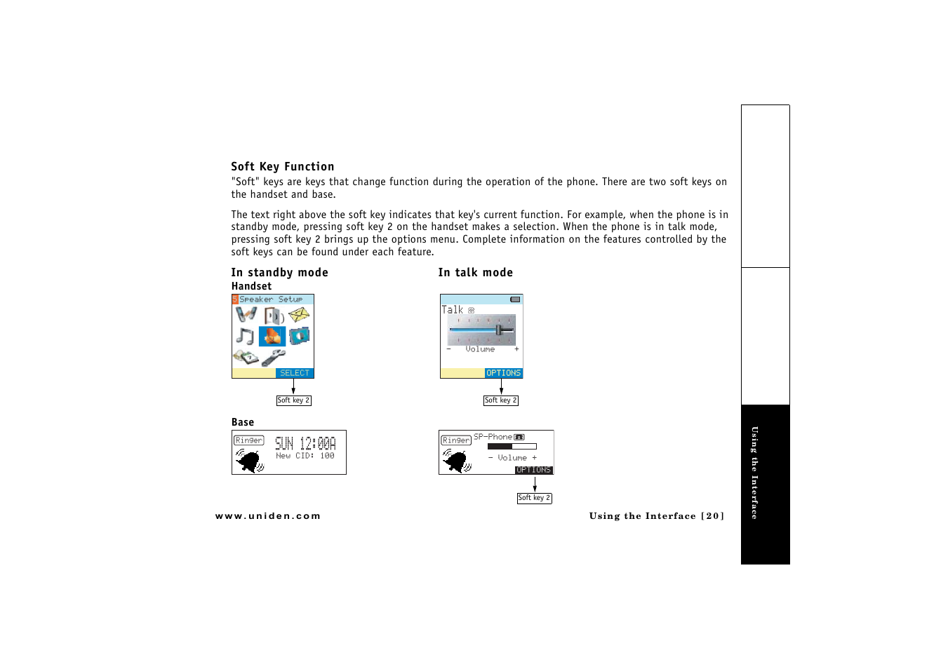 Soft key function, P. 20) | Uniden CLX 465 User Manual | Page 21 / 80