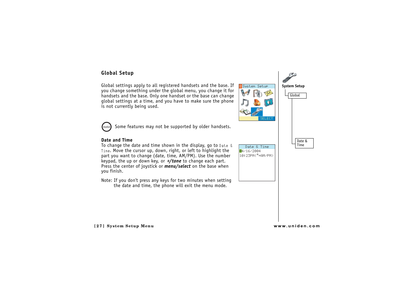 Global setup | Uniden CLX 465 User Manual | Page 28 / 80