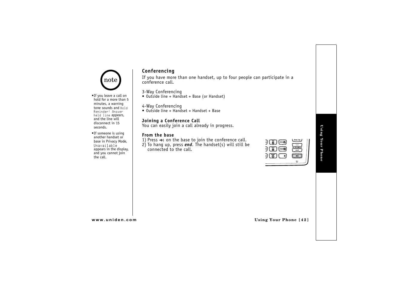 Conferencing | Uniden CLX 465 User Manual | Page 43 / 80