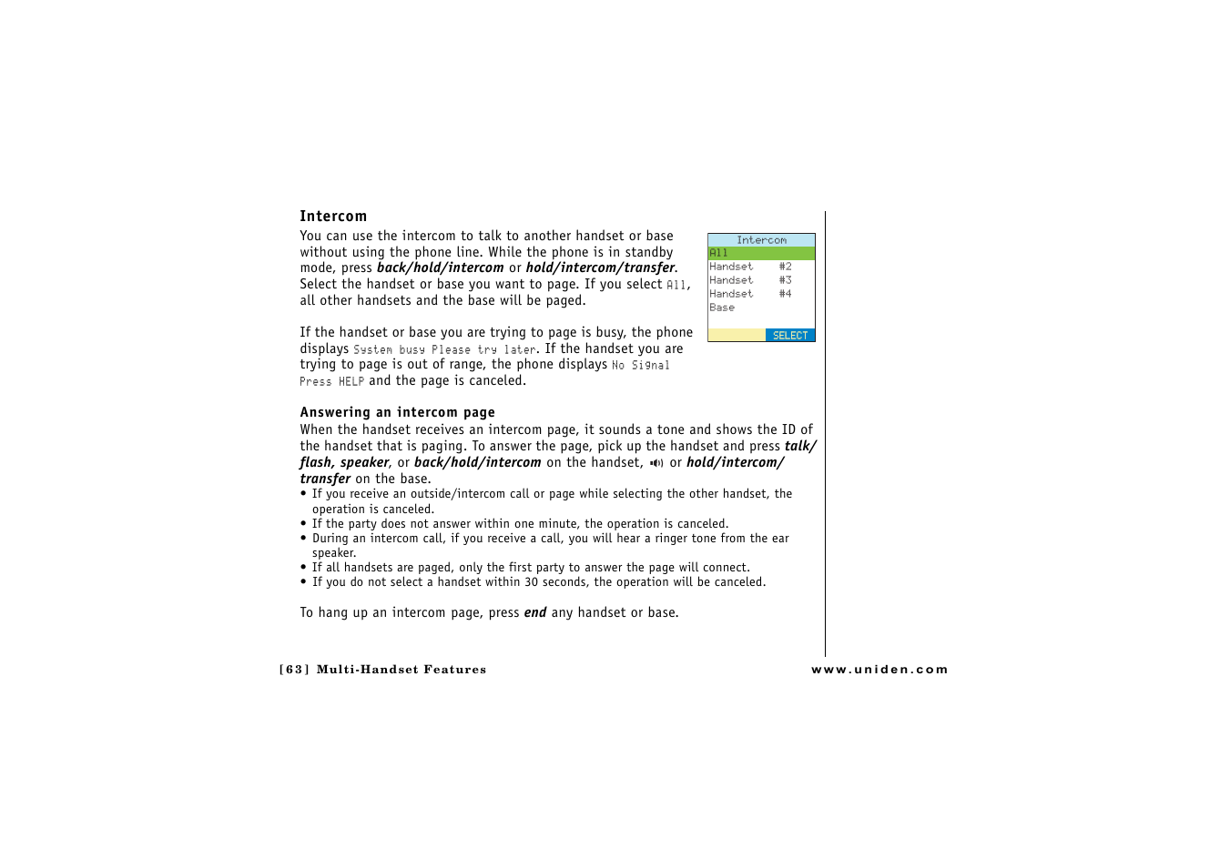 Intercom | Uniden CLX 465 User Manual | Page 64 / 80