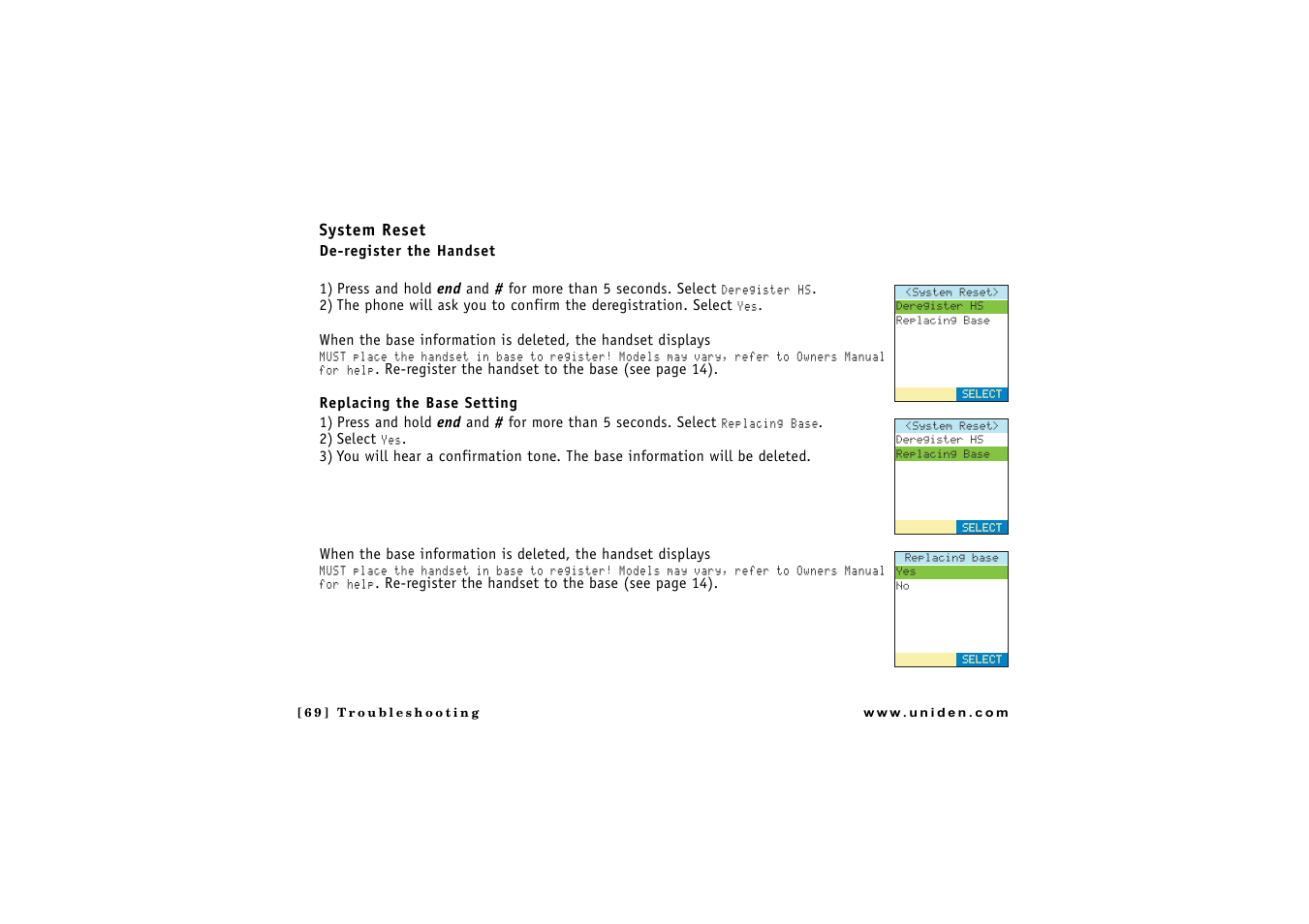 System reset | Uniden CLX 465 User Manual | Page 70 / 80