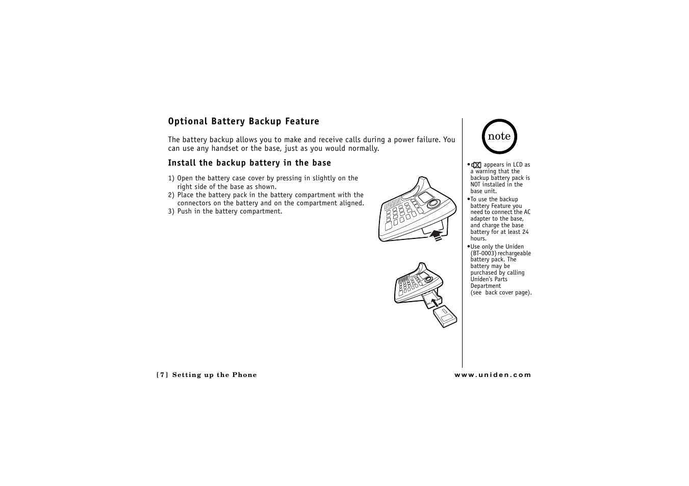 Optional battery backup feature | Uniden CLX 465 User Manual | Page 8 / 80