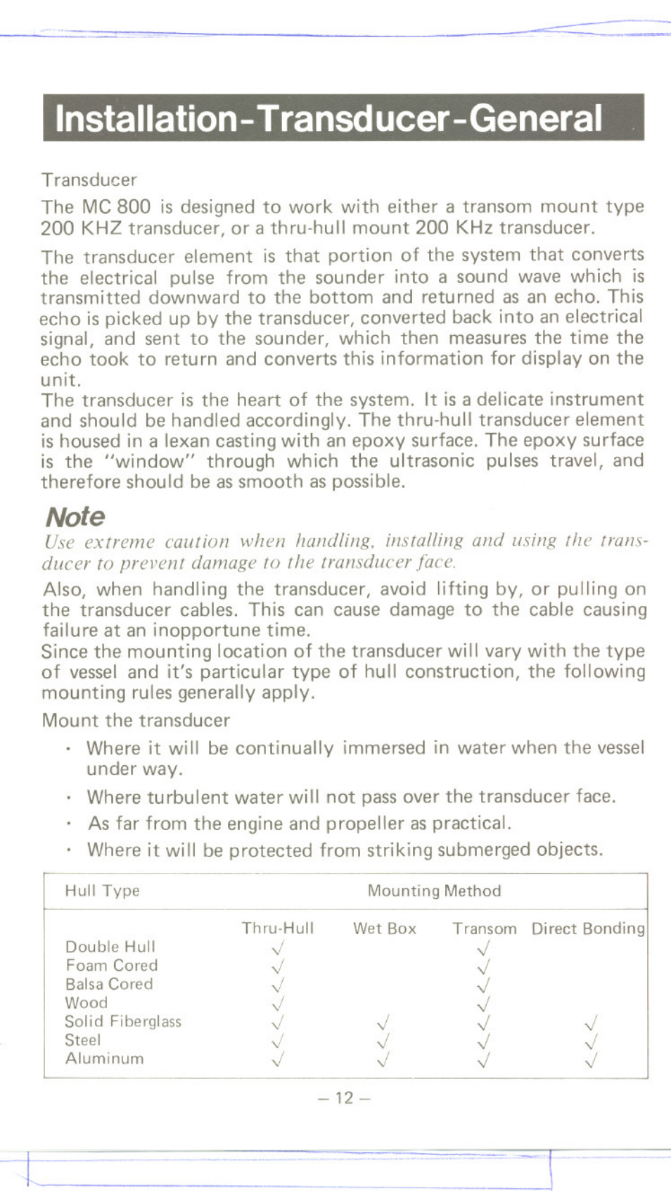 Installation-t ransducer-generat | Uniden MC 800 User Manual | Page 15 / 42