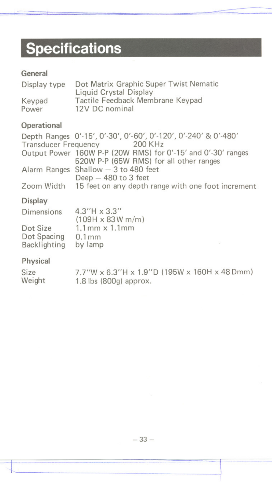 Specifications, General, Operational | Uniden MC 800 User Manual | Page 36 / 42