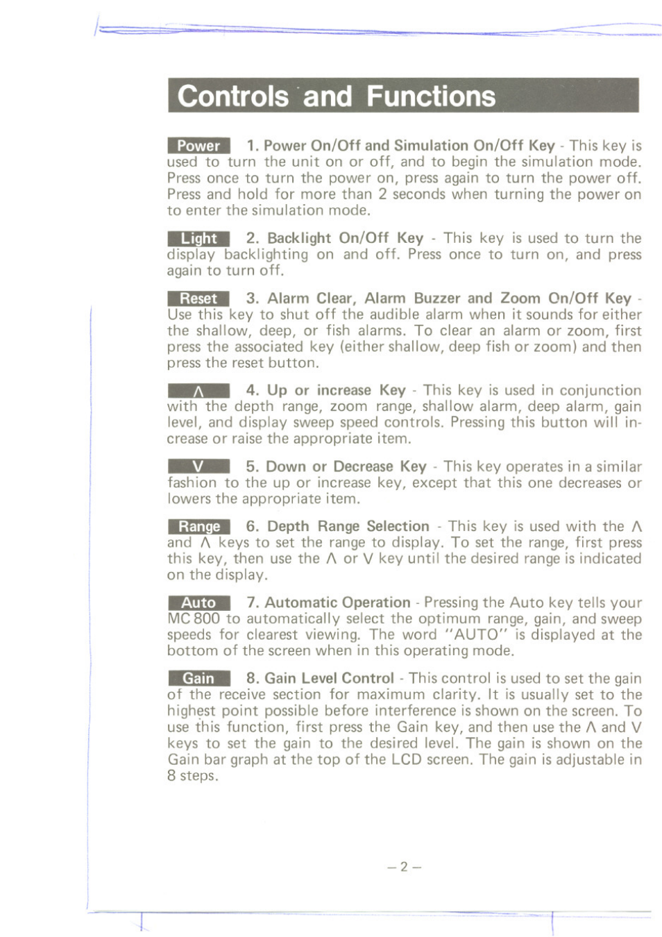 Controls and functions | Uniden MC 800 User Manual | Page 5 / 42