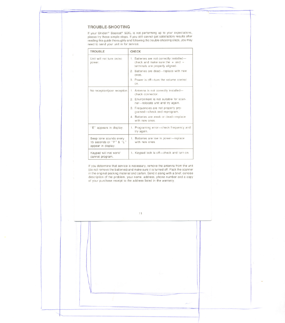 Trousle-shooting | Uniden BC 50XL User Manual | Page 11 / 16