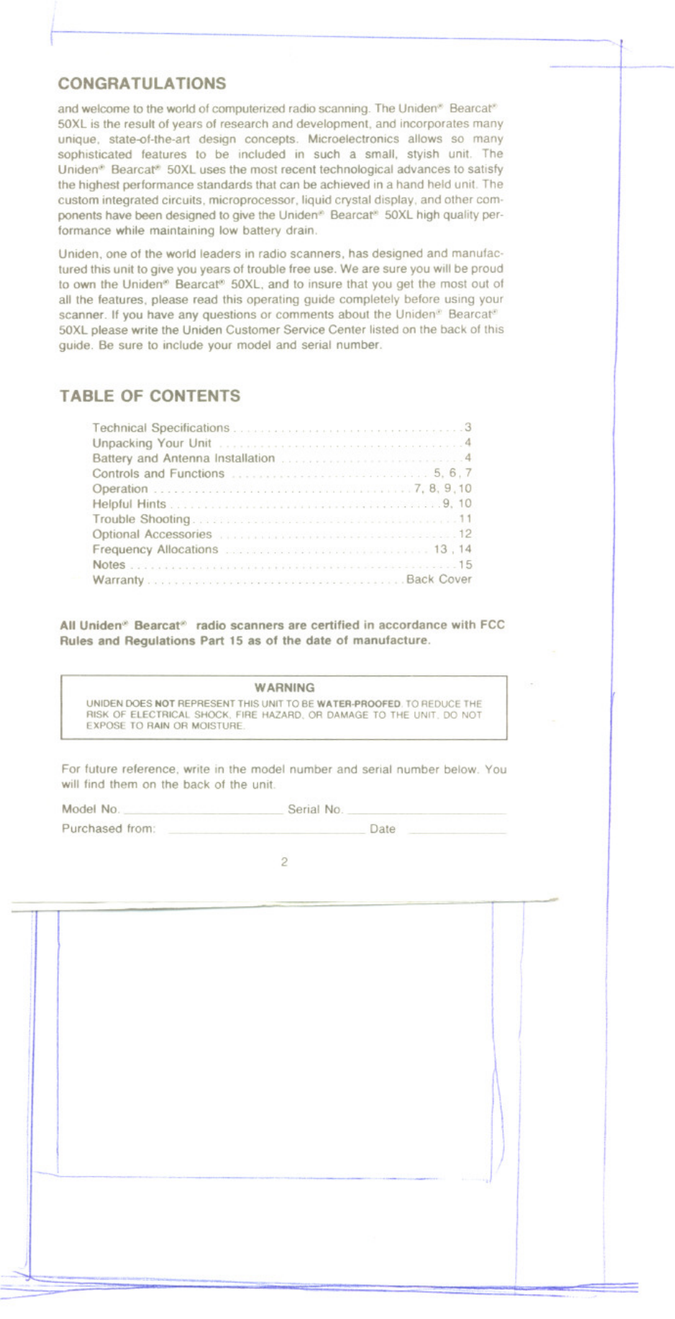 Uniden BC 50XL User Manual | Page 2 / 16