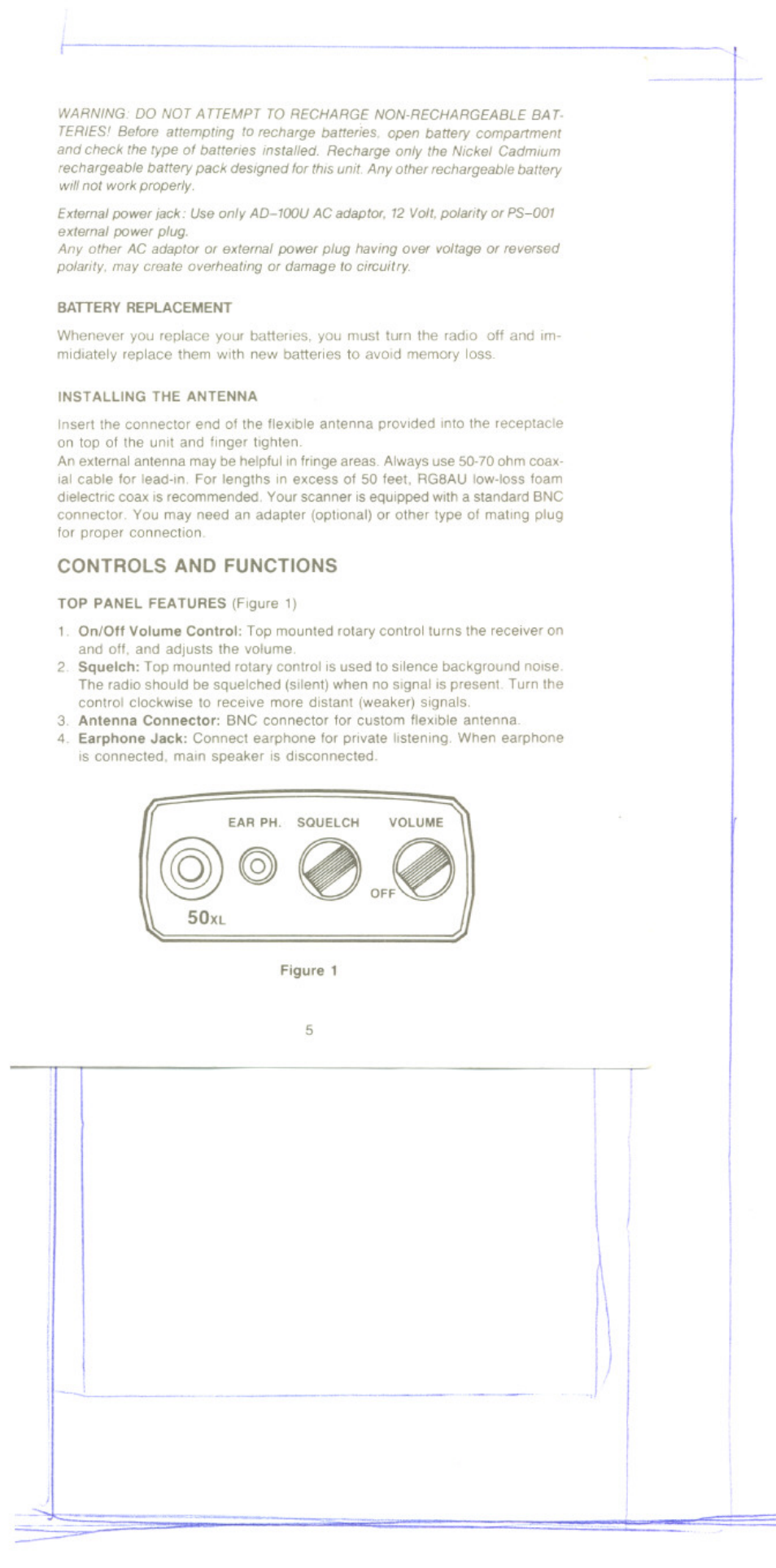 Controls and functíons | Uniden BC 50XL User Manual | Page 5 / 16