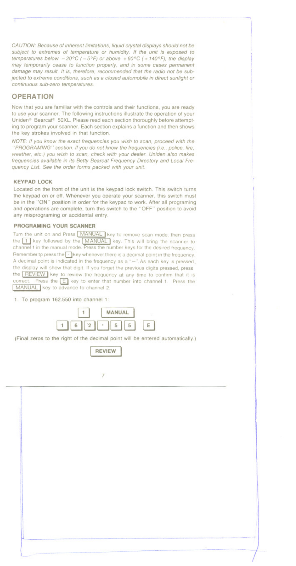 Ied h, Operation | Uniden BC 50XL User Manual | Page 7 / 16
