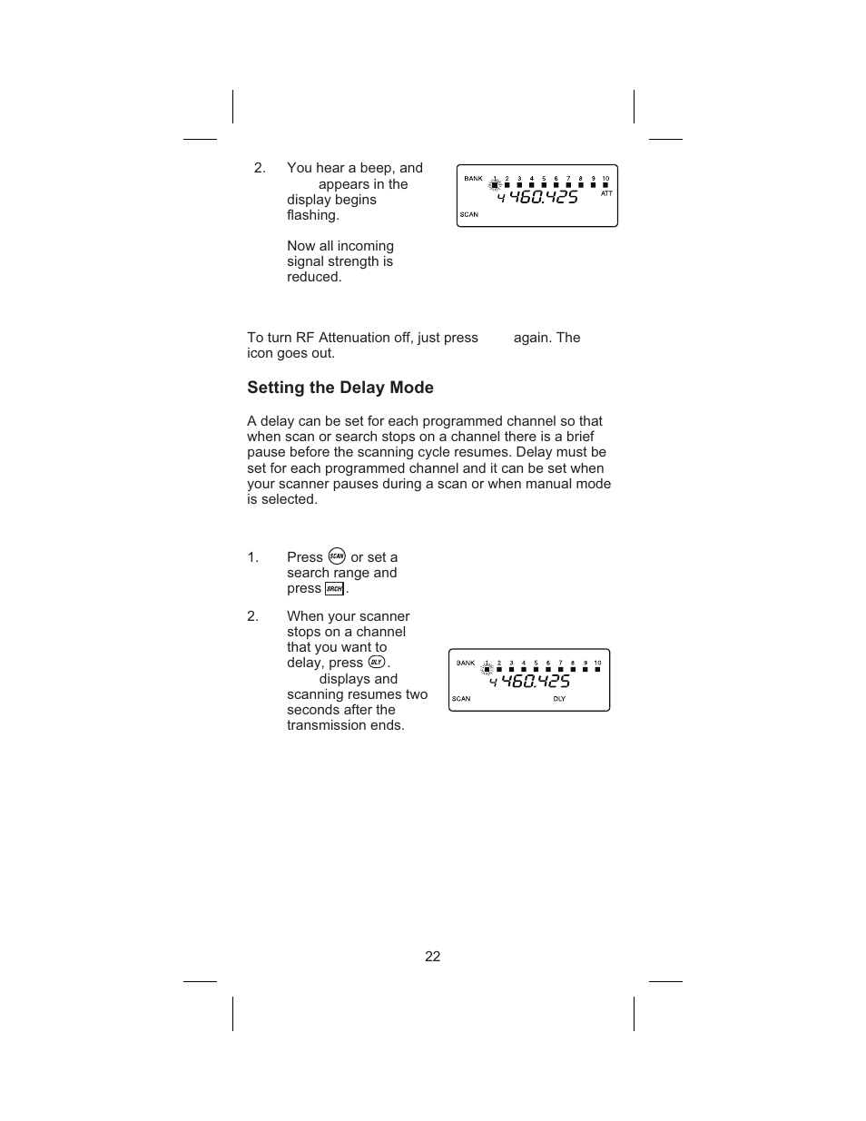 Setting the delay mode 22, Setting the delay mode | Uniden BC245XLT User Manual | Page 26 / 90