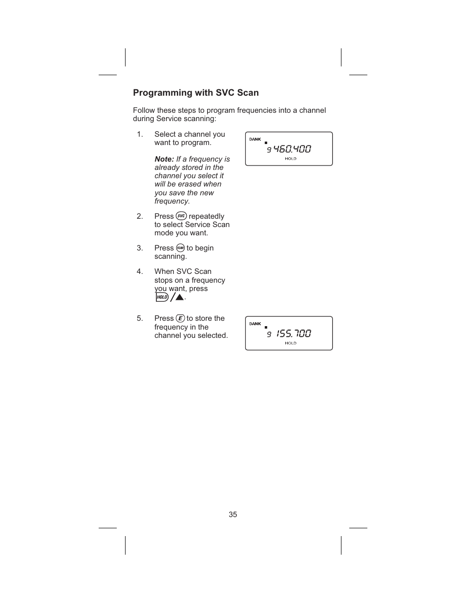 Programming with svc scan 35, Programming with svc scan | Uniden BC245XLT User Manual | Page 39 / 90