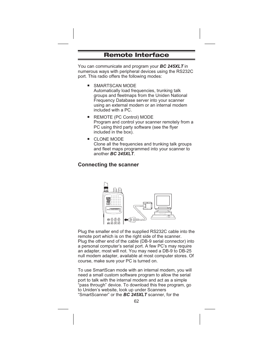 Remote interface, Connecting the scanner | Uniden BC245XLT User Manual | Page 66 / 90