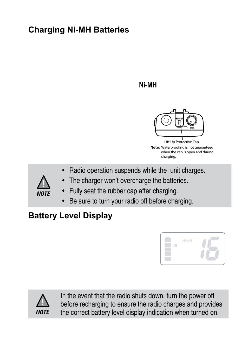 Charging ni-mh batteries, Battery level display | Uniden 200 User Manual | Page 11 / 34