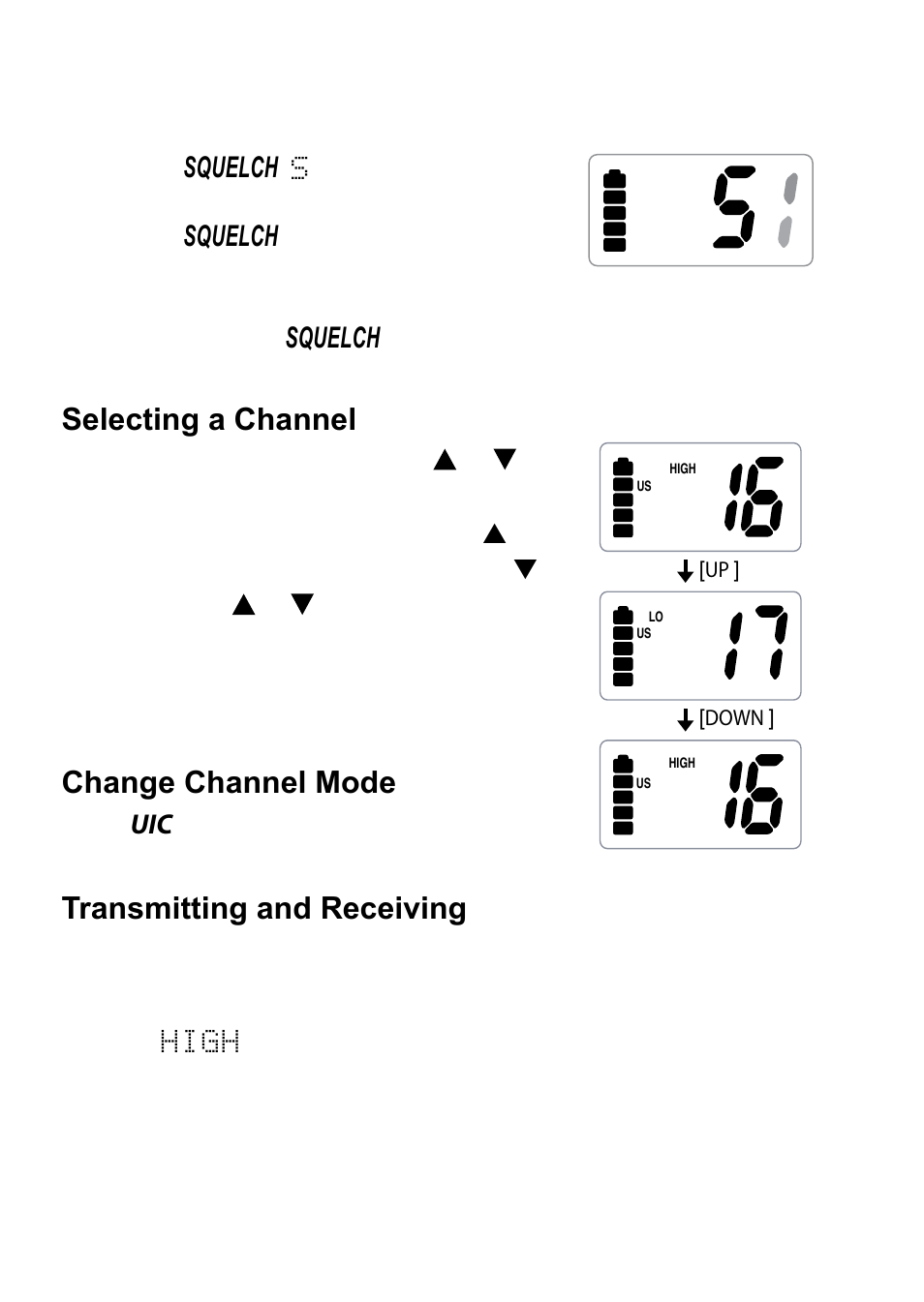 Selecting a channel, Change channel mode, Transmitting and receiving | Uniden 200 User Manual | Page 14 / 34