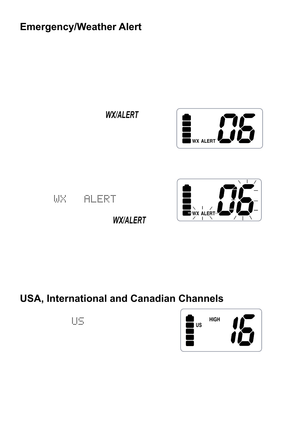 Emergency/weather alert, Usa, international and canadian channels | Uniden 200 User Manual | Page 16 / 34