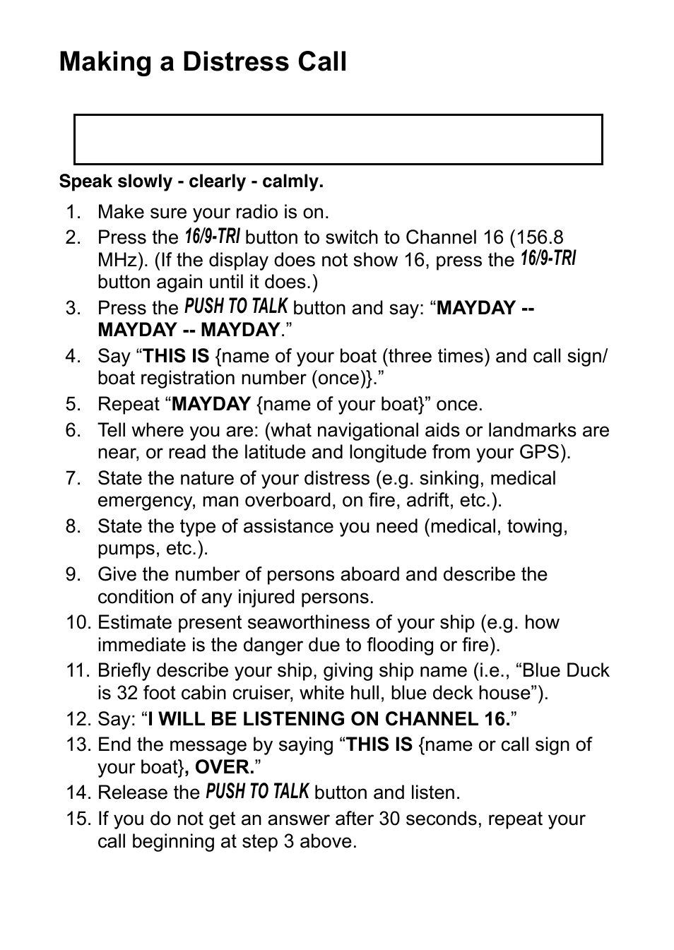 Making a distress call | Uniden 200 User Manual | Page 2 / 34
