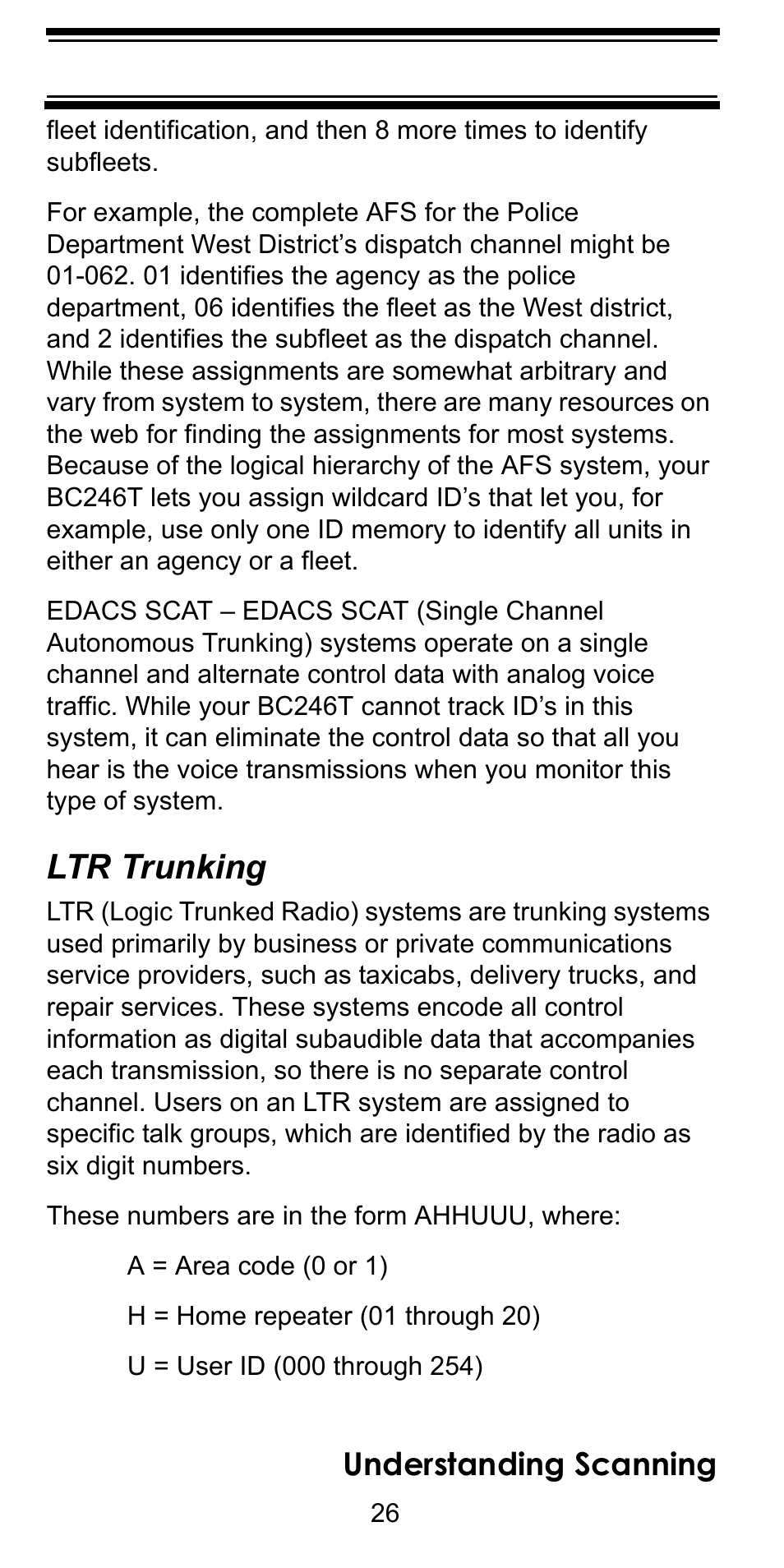 Ltr trunking, Understanding scanning | Uniden BC246T User Manual | Page 26 / 128