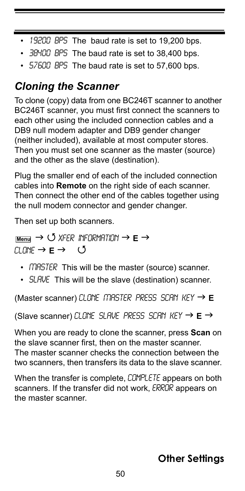 Cloning the scanner, Other settings | Uniden BC246T User Manual | Page 50 / 128