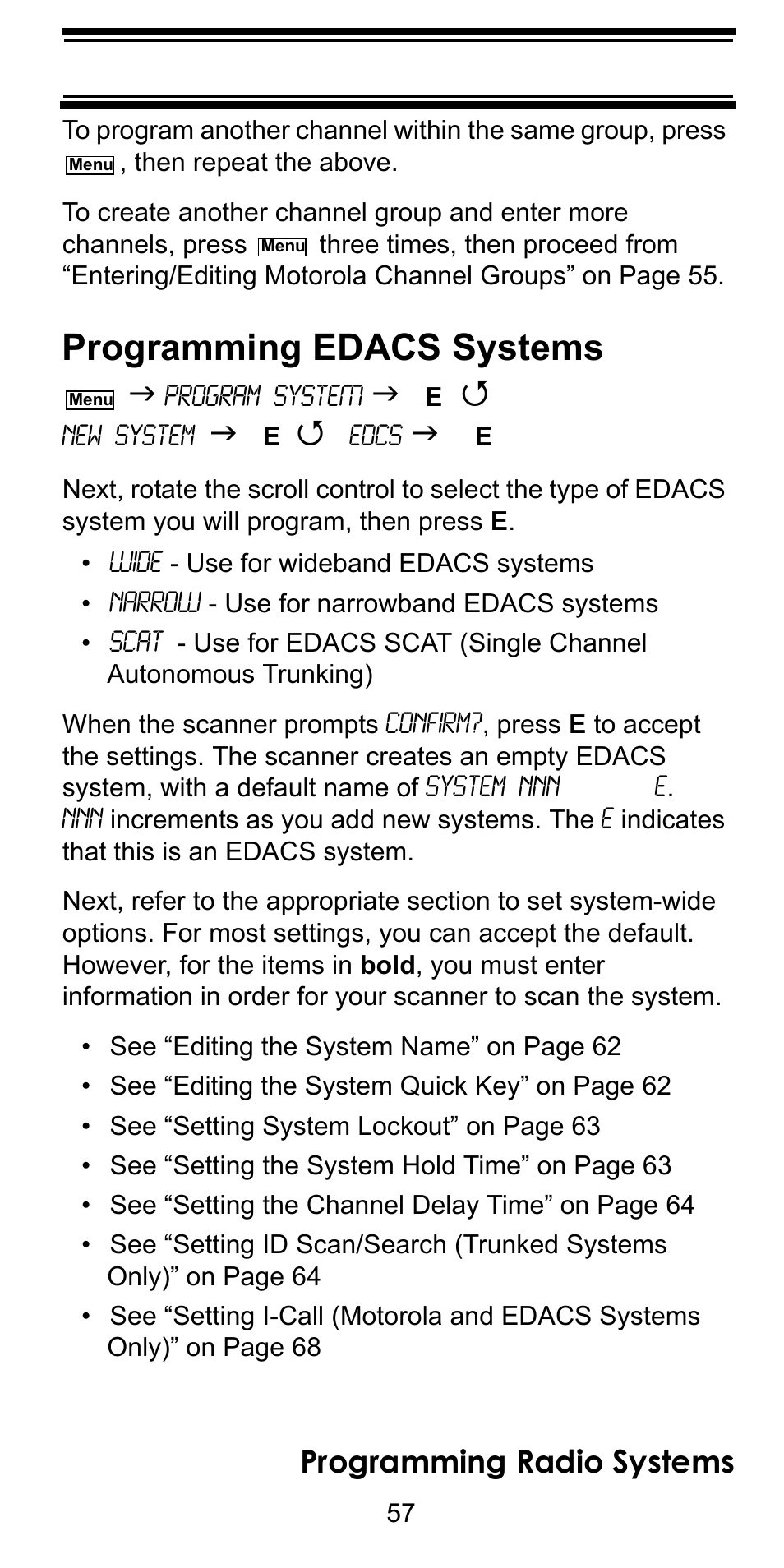 Programming edacs systems, Programming radio systems | Uniden BC246T User Manual | Page 57 / 128