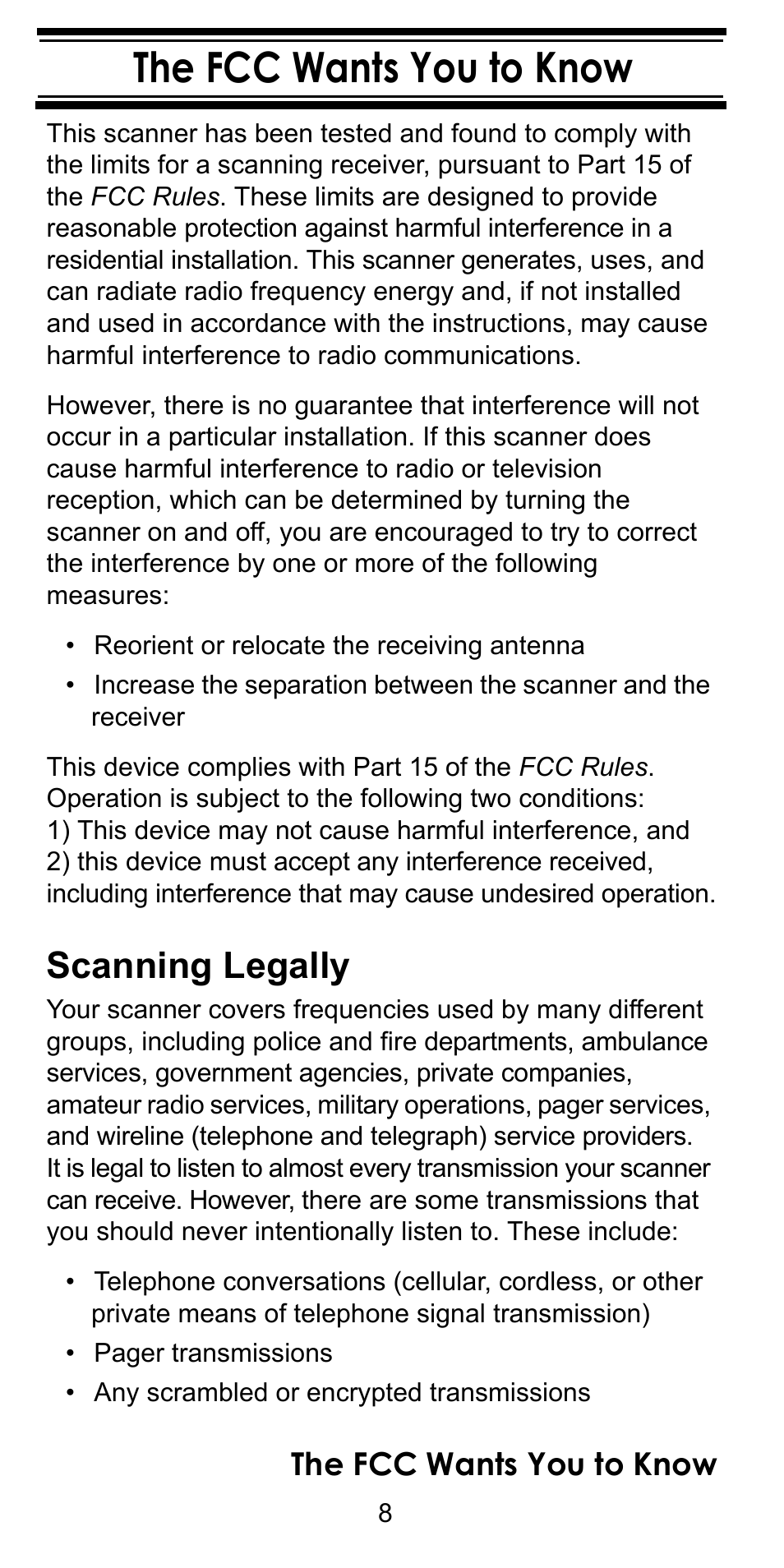The fcc wants you to know, Scanning legally | Uniden BC246T User Manual | Page 8 / 128