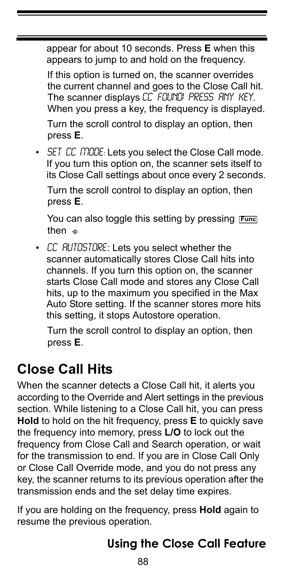 Close call hits, Using the close call feature | Uniden BC246T User Manual | Page 88 / 128
