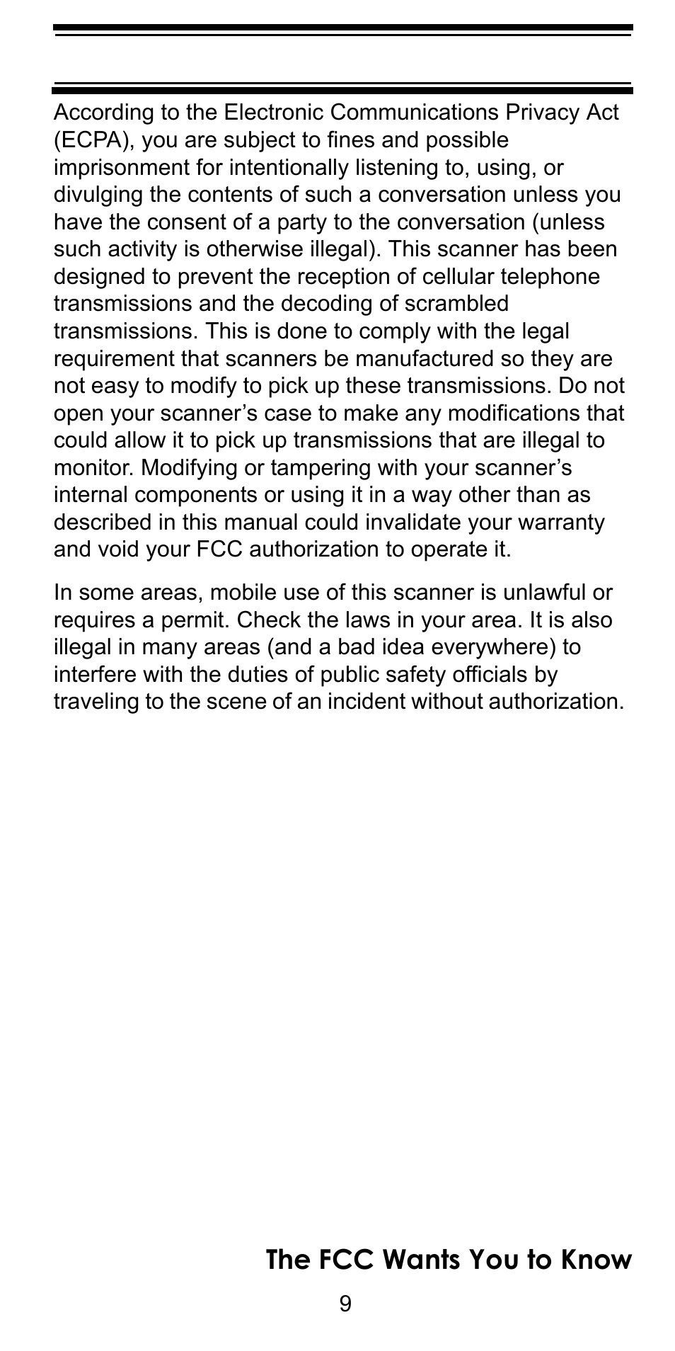 The fcc wants you to know | Uniden BC246T User Manual | Page 9 / 128