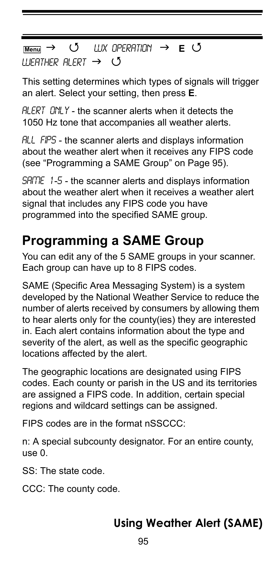 Programming a same group, Using weather alert (same) | Uniden BC246T User Manual | Page 95 / 128