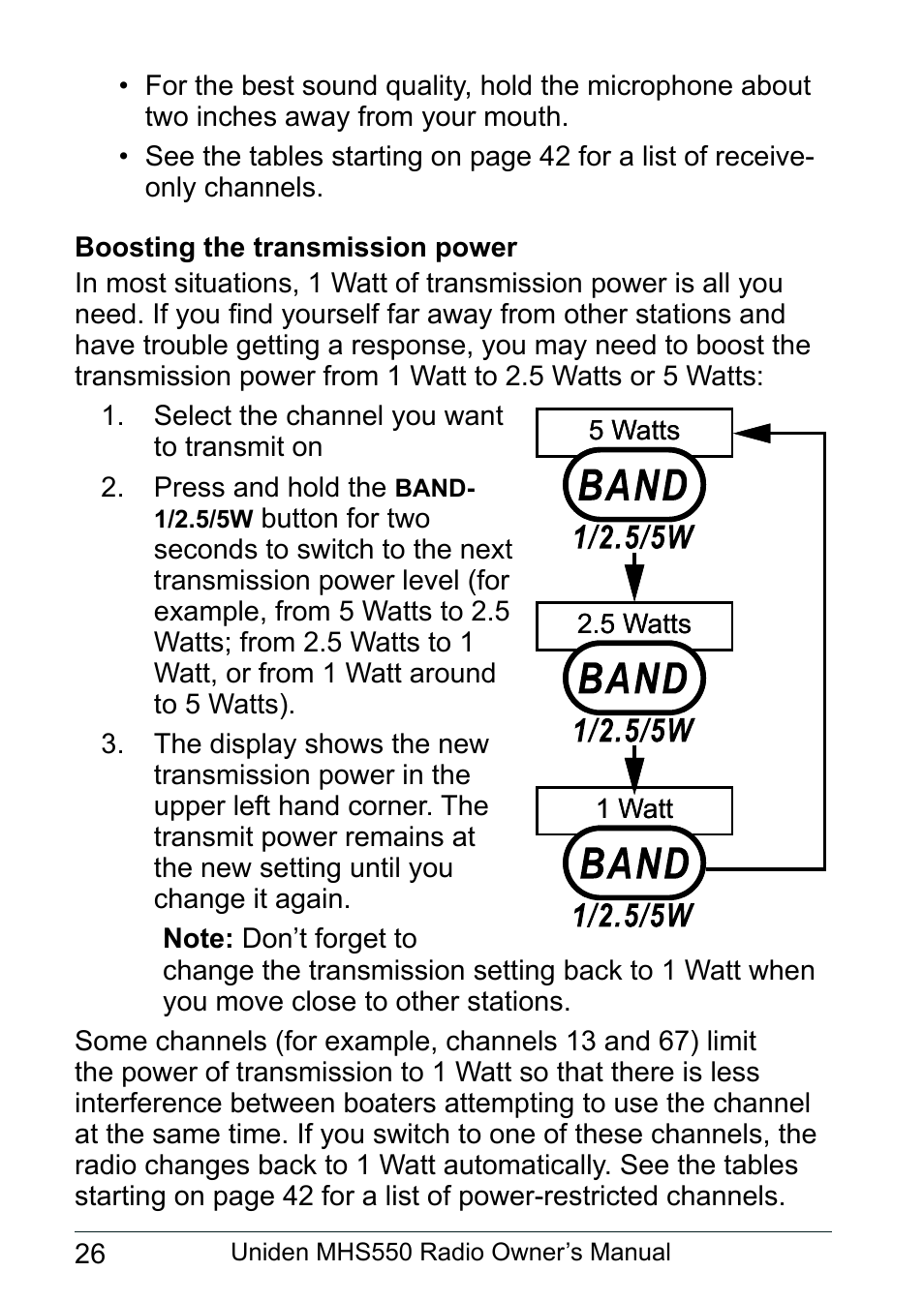 Boosting the transmission power | Uniden MHS550 User Manual | Page 28 / 56