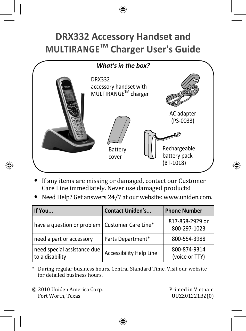 Uniden DRX332 User Manual | 16 pages