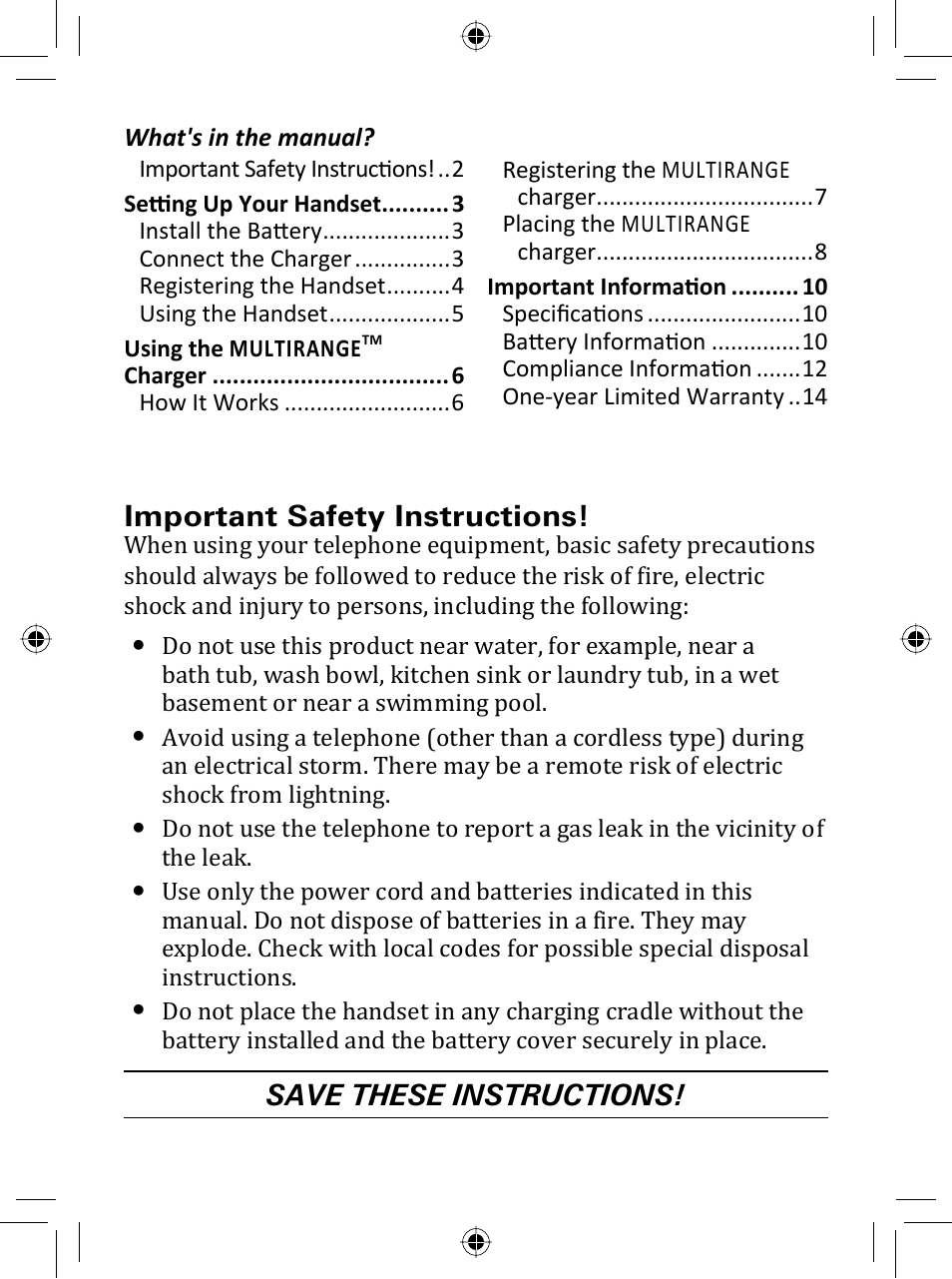 Important safety instructions, Save these instructions | Uniden DRX332 User Manual | Page 2 / 16