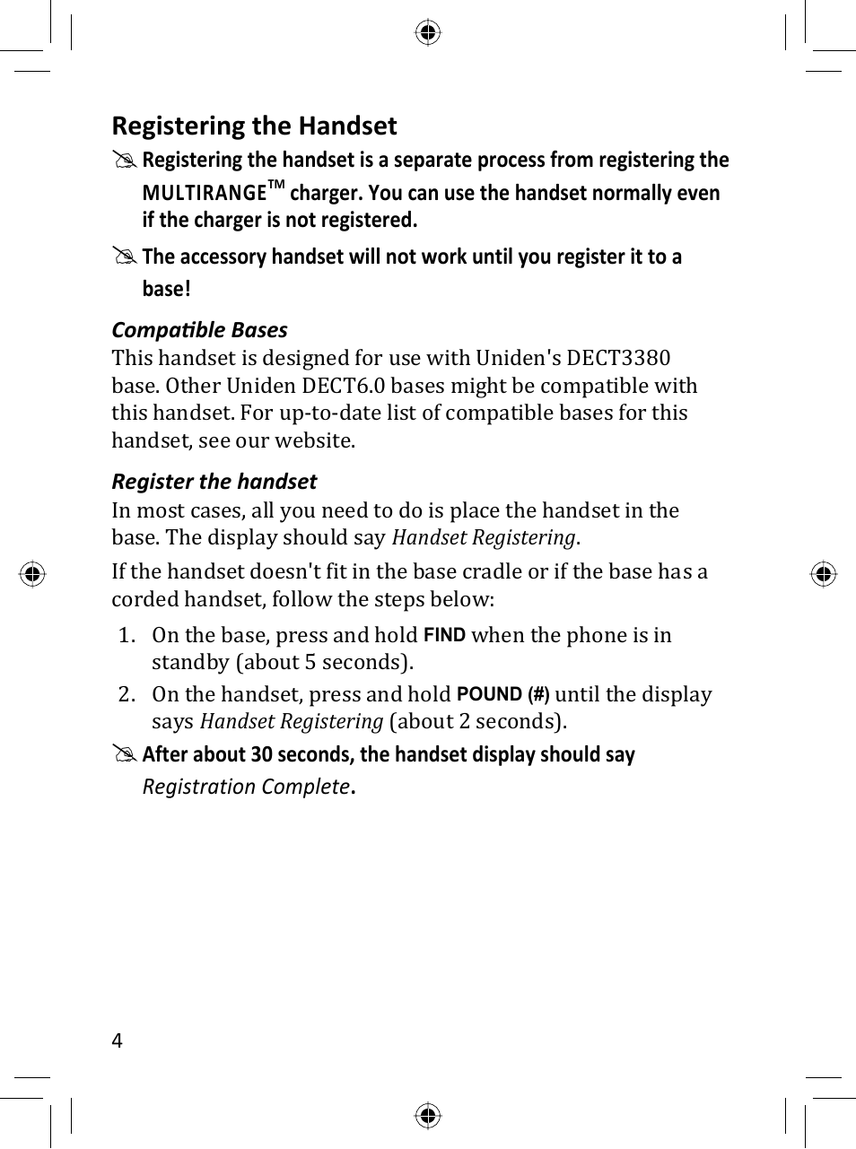 Registering the handset | Uniden DRX332 User Manual | Page 4 / 16