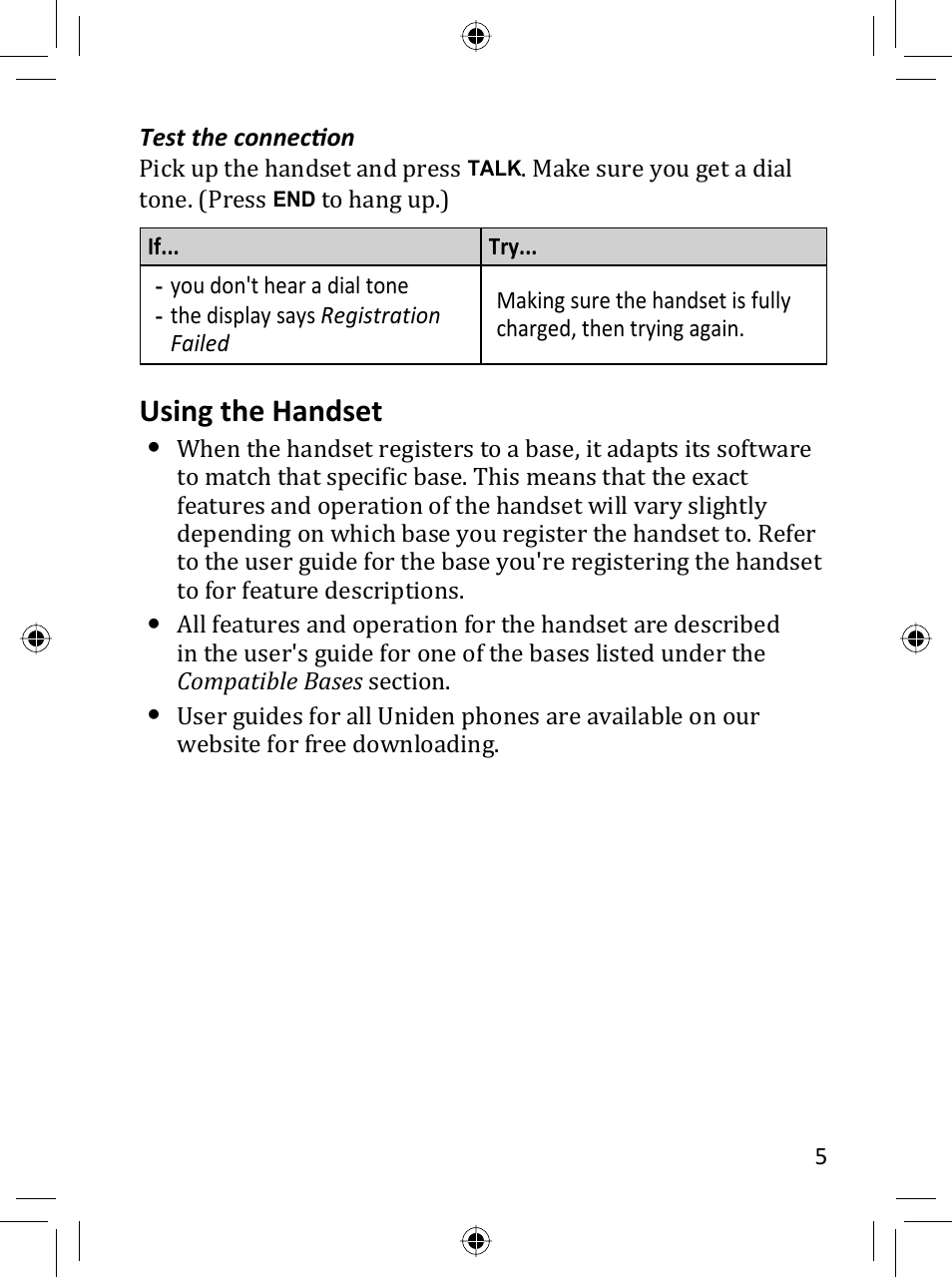 Using the handset | Uniden DRX332 User Manual | Page 5 / 16