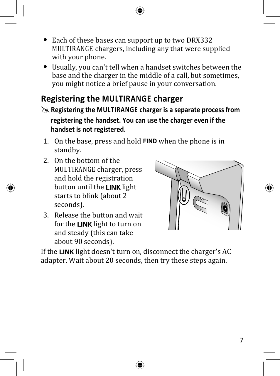 Registering the multirange charger | Uniden DRX332 User Manual | Page 7 / 16