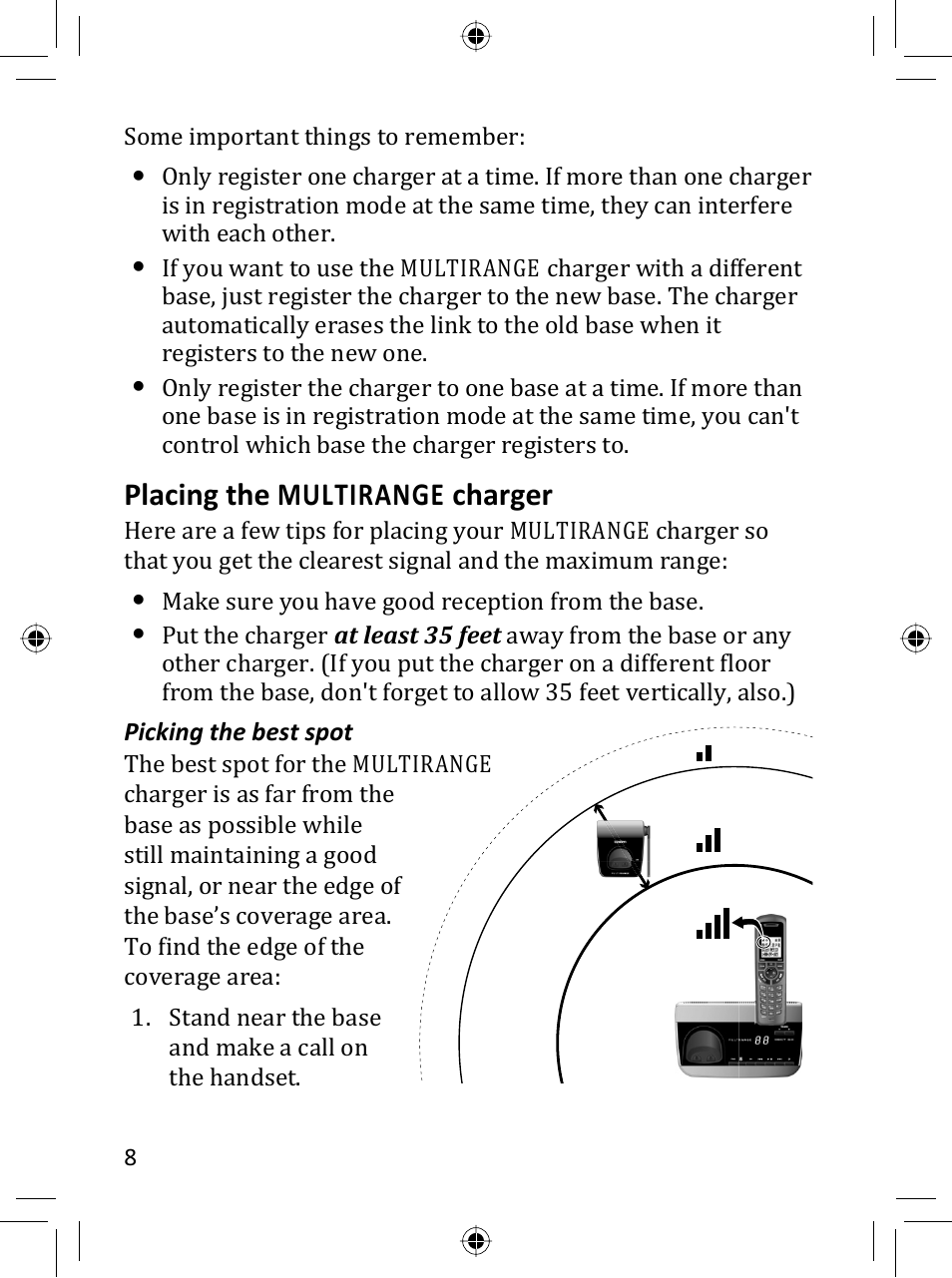 Placing the multirange charger | Uniden DRX332 User Manual | Page 8 / 16