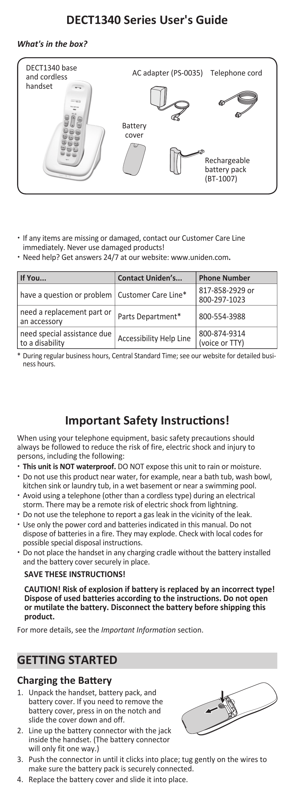 Uniden BT-1007 User Manual | 6 pages