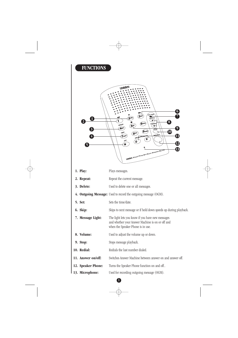 Functions | Uniden DA071 User Manual | Page 5 / 12