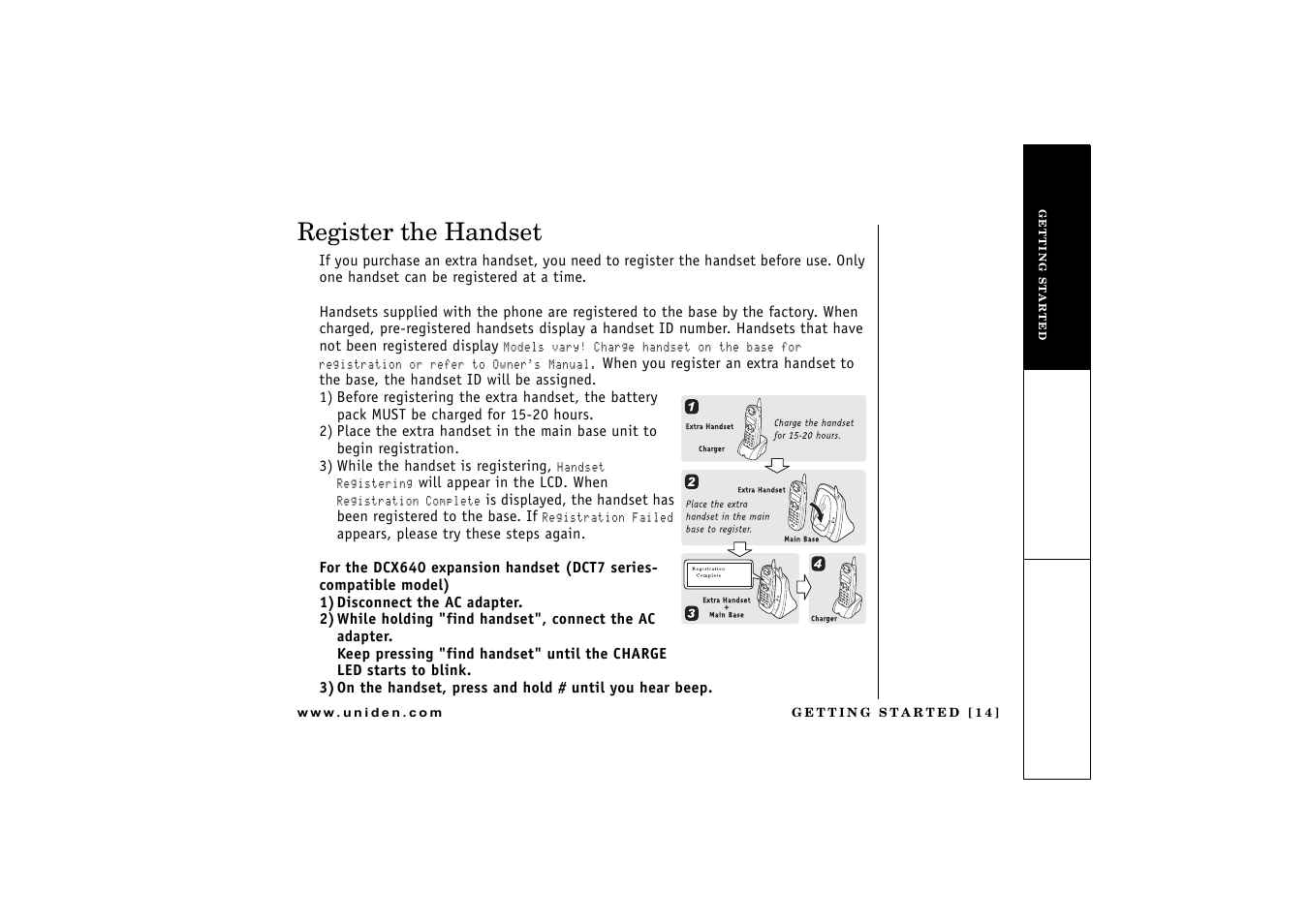 Register the handset | Uniden DCT 746M User Manual | Page 15 / 69