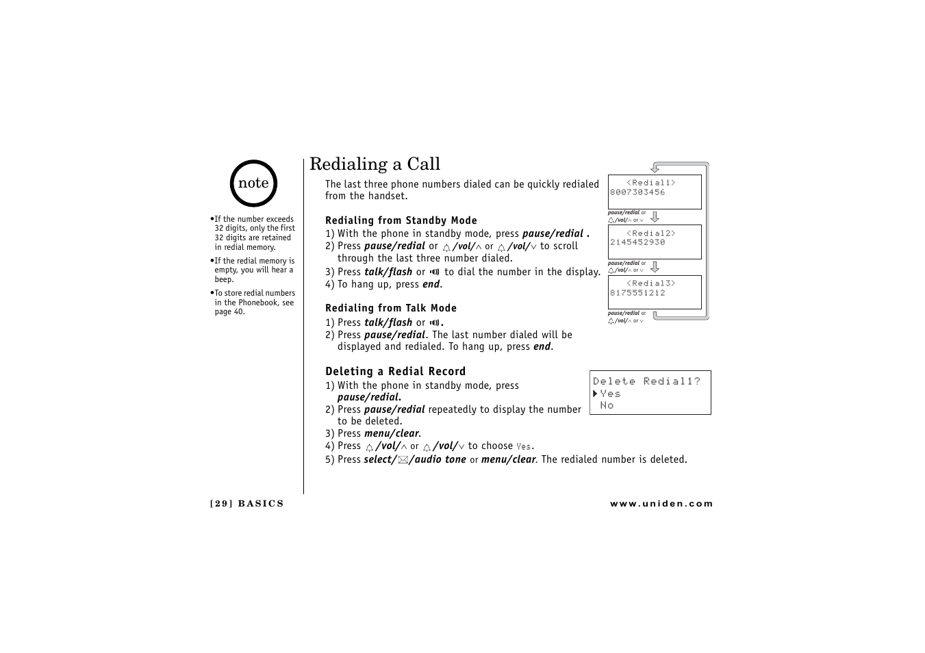 Redialing a call | Uniden DCT 746M User Manual | Page 30 / 69