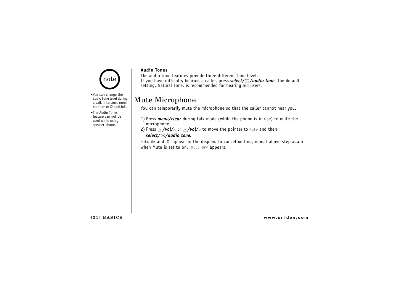 Mute microphone | Uniden DCT 746M User Manual | Page 32 / 69