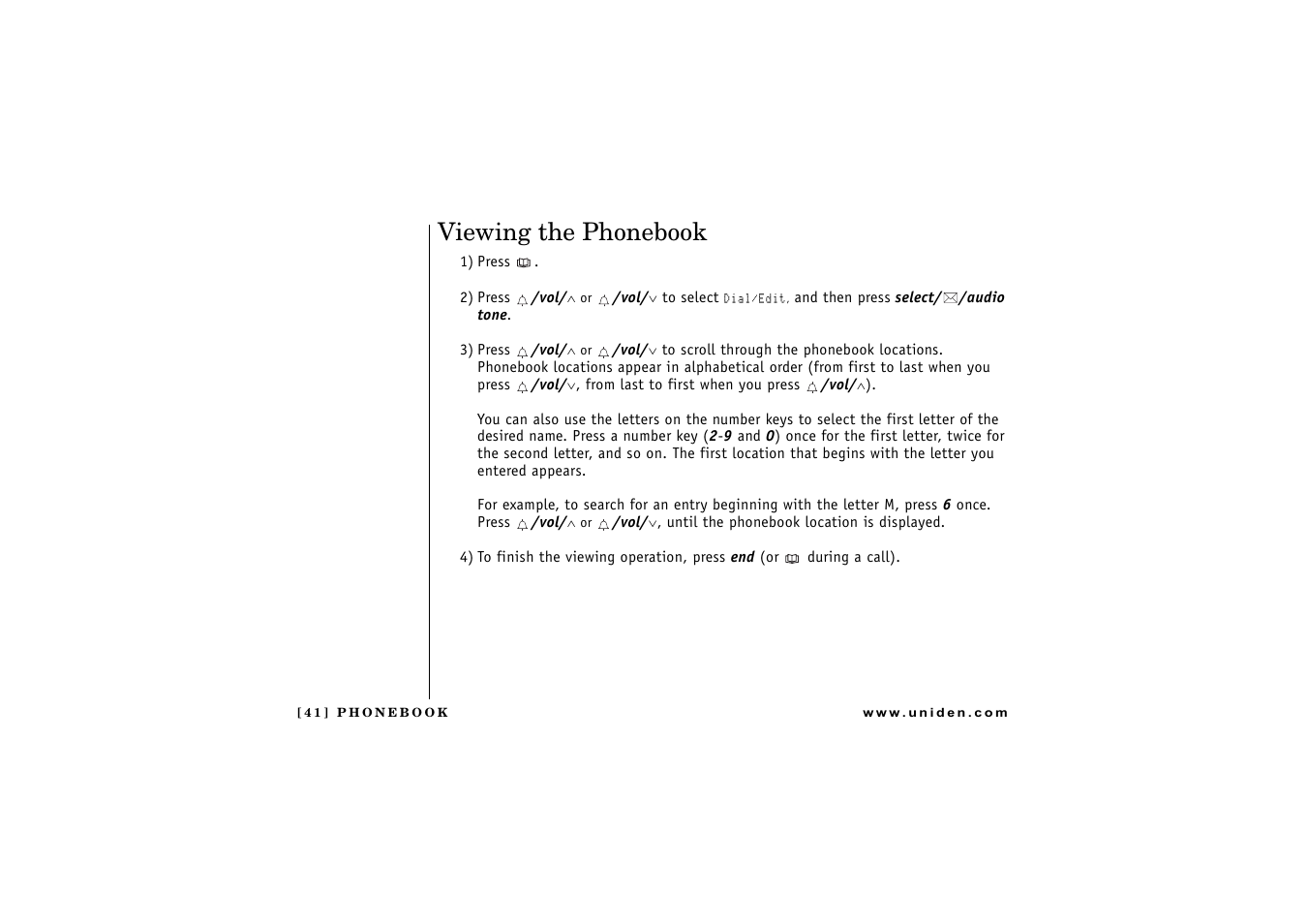 Viewing the phonebook | Uniden DCT 746M User Manual | Page 42 / 69